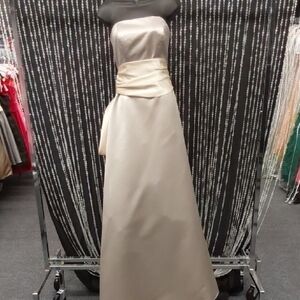 Satin Strapless Cream Gown with Shawl